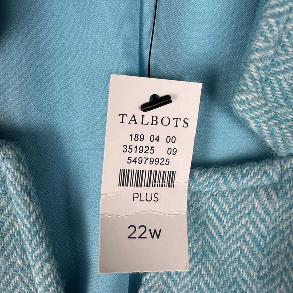 NWT Talbots Herringbone Blazer Jacket Wool Blend Lined Plus 22W Turquoise White - Picture 7 of 13